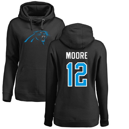 Carolina Panthers Black Women DJ Moore Name and Number Logo NFL Football #12 Pullover Hoodie Sweatshirts->nfl t-shirts->Sports Accessory